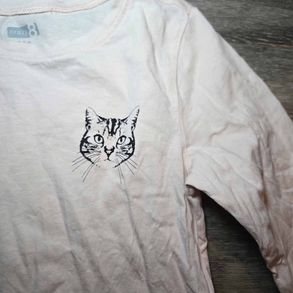 crazy 8 cat long sleeve tee. Light Pink‎ Girls Size 7/8. EuC